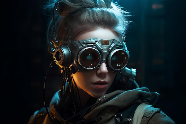 Cyberpunk dziewczyna gogle kobieta Generuj Ai