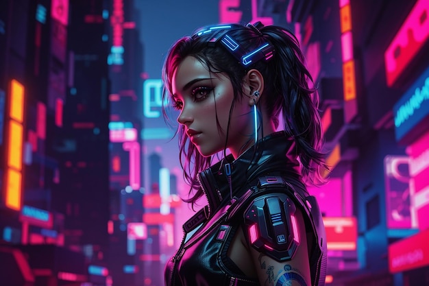 cyberpunk dziewczyna kobieta neon tło