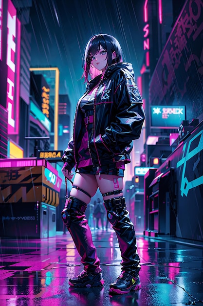 Zdjęcie cyberpunk girl anime styl sci-fi futurystyczne tło