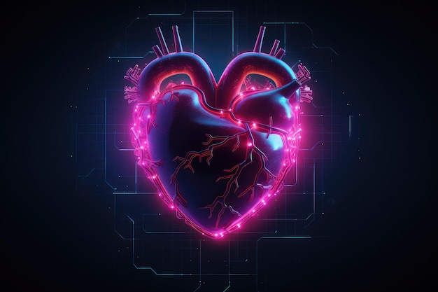 Cyberpunk hightech neon świecące serce cyber Valentine Cyberpunk high tech neon świeczące serce naturalny kształt Ai generowany