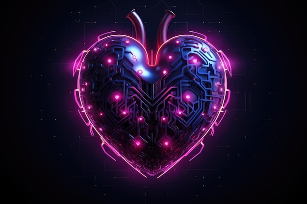 Zdjęcie cyberpunk hightech neon świecące serce cyber valentine cyberpunk high tech neon świeczące serce naturalny kształt ai generowany