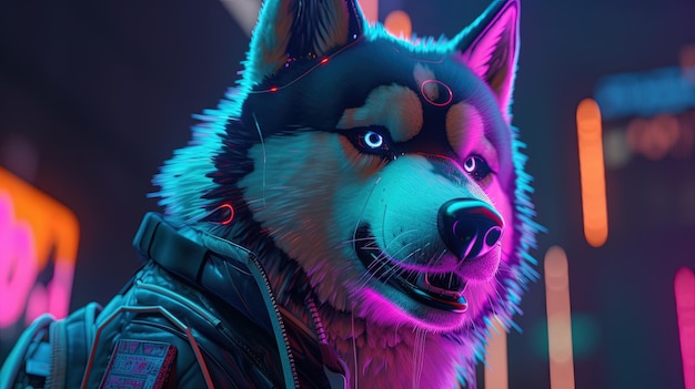 Cyberpunk husky ilustracja cyfrowa Generative AI