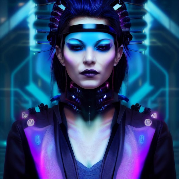 Cyberpunk kobieta portret futurystyczny styl neonowy