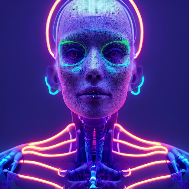 Cyberpunk kobieta portret futurystyczny styl neonowy