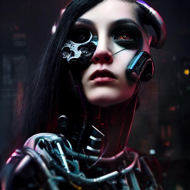 Cyberpunk kobieta portret futurystyczny styl neonowy