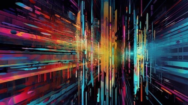 Cyberpunk Kolorowy Neonowy Deszcz Na Czarnym Tle Retro Ilustracja świecących Pasków Ukośnych I Prostych Gradacji Scifi Art Generative Ai