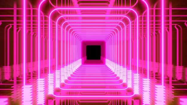 Cyberpunk Light On Tunel Stage Background Do Reklamy W Retro I Sci-fi Pop-artu Z Lat 80-tych