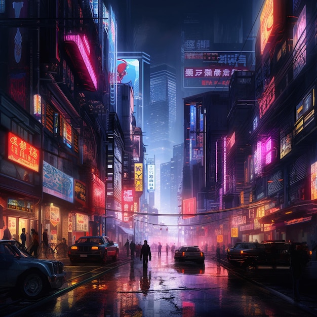 Zdjęcie cyberpunk metropolii neonowe światła ai generative art