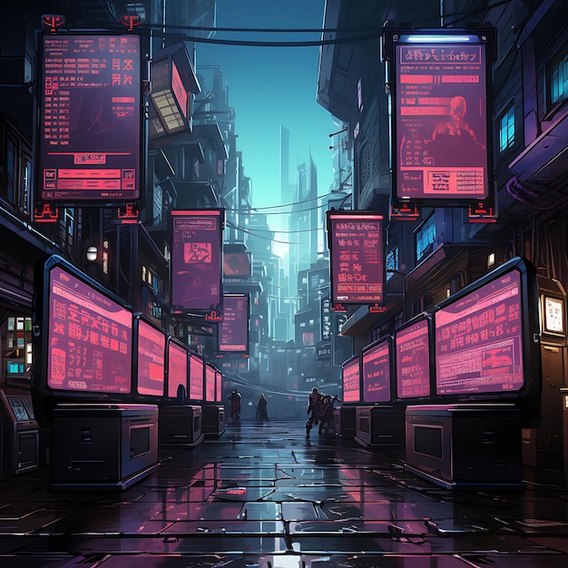 Cyberpunk Pop Up Ui Konsola do gier o tematyce dystopijnej miasta Actio Design Art Ramka graficzna Wystrój karty