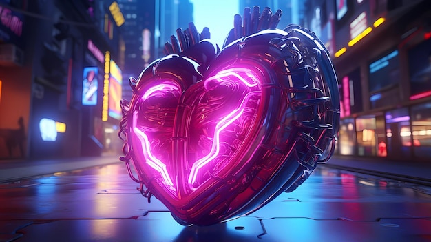Cyberpunk retro futurystyczne serce z neonowymi światłami