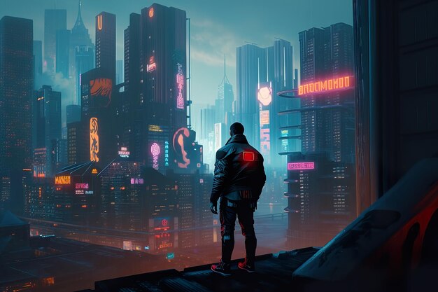 Cyberpunk stojący na klifie