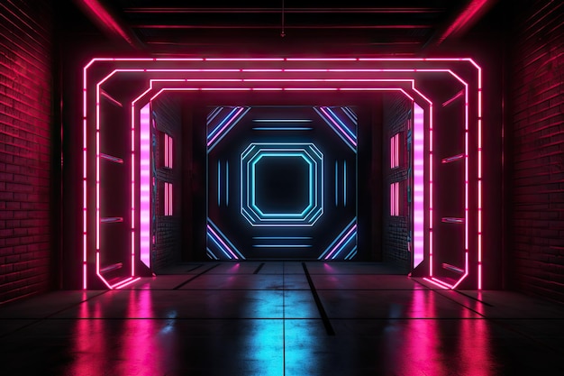 Cyberpunkowa fotobudka z neonowymi światłami