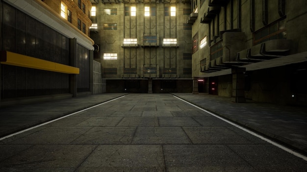 Cyberpunkowa ulica miasta render 3d
