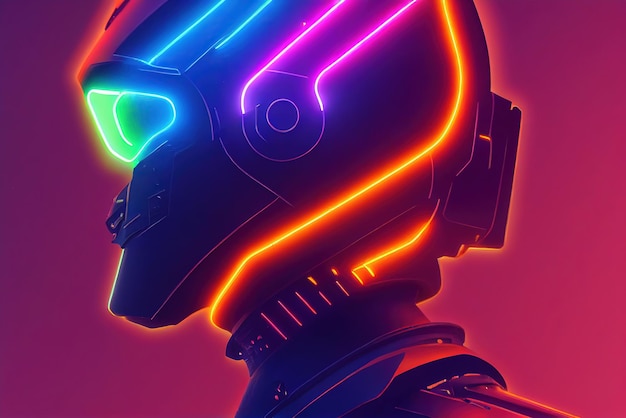 Cyberpunkowe neony żołnierza i neonowy kontur