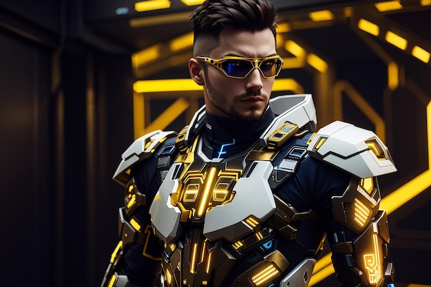 Cyberpunkowy męski garnitur z białego złota futuretech