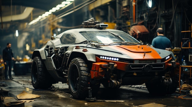 Cyberpunkowy nowoczesny samochód Alternatywna cyberpunkowa futurystyczna koncepcja auto