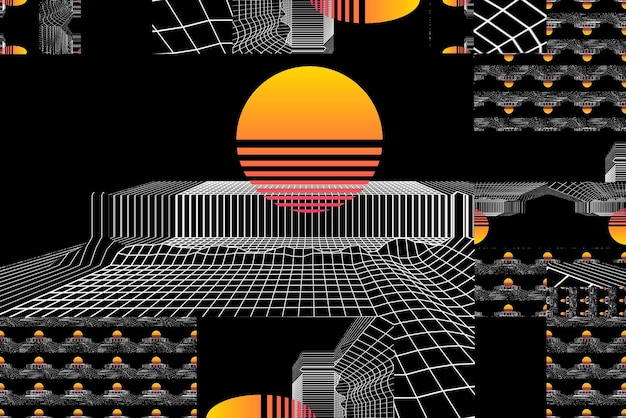 Cyberspace landscape grid Stary błąd ekranu telewizyjnego Błąd w zdjęciu Sygnał telewizyjny nie działa