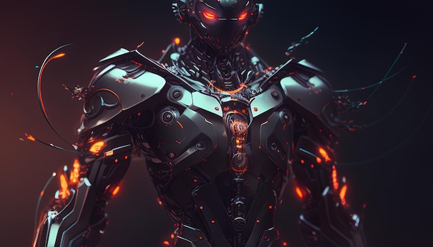 Cyborg czerwony neon light ilustracja cyfrowa sztuka Generative AI