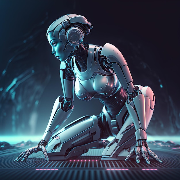 Cyborg kobieta w stylu cyberpunk ilustracja 3d