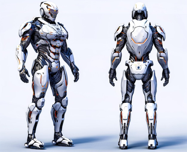 cyborg robot żelazny wojownik stojący na białym tle