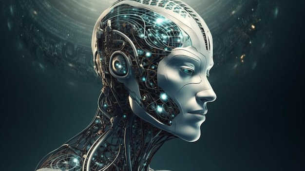 Cyborg twarz model szkieletowy hologram renderowania 3D koncepcja uczenia maszynowego sztucznej inteligencji