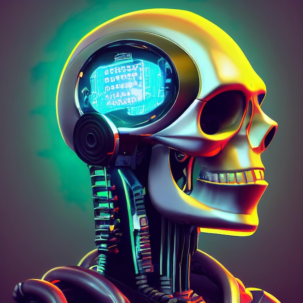 Cyborga profil czaszki Cyfrowa ilustracja