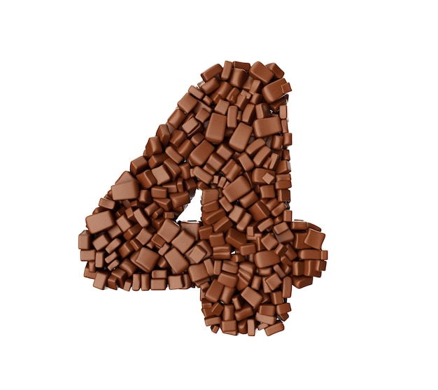 Cyfra 4 z kawałków czekolady Kawałki czekolady Alfabet Numeryczny Cztery ilustracja 3d