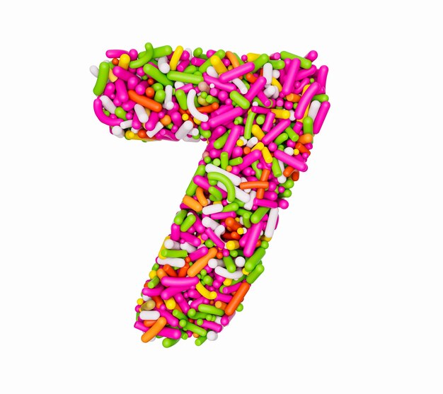 Cyfra 7 wykonana z kolorowych posypek numeryczna Siedem posypek tęczy ilustracja 3d