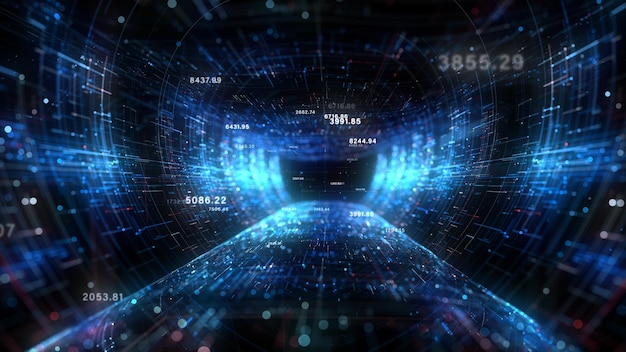 Zdjęcie cyfrowa cyberprzestrzeń tunelowa i cyfrowe połączenia sieciowe danych