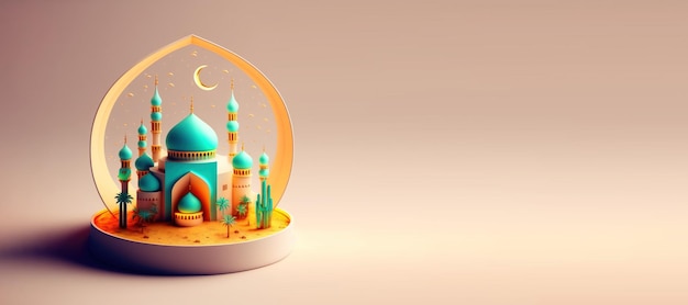 Zdjęcie cyfrowa ilustracja 3d meczetu dla eid ramadan islmic celebration banner z miejscem na kopię