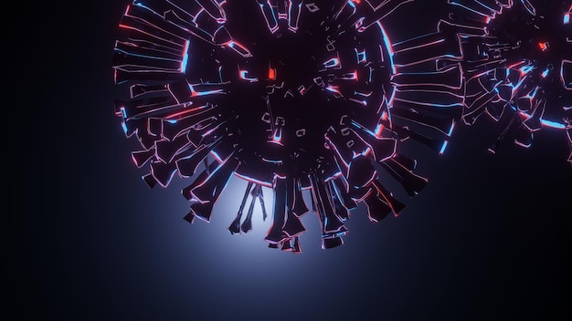 Zdjęcie cyfrowa ilustracja cząstek koronawirusa na ciemnym tle