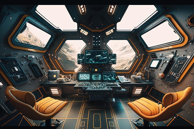 Cyfrowa ilustracja kabiny statku kosmicznego Scifi AI