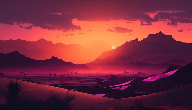 Cyfrowa ilustracja krajobraz pustyni Generative AI