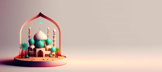 Cyfrowa ilustracja meczetu na tle obchodów islamu Eid Ramadan