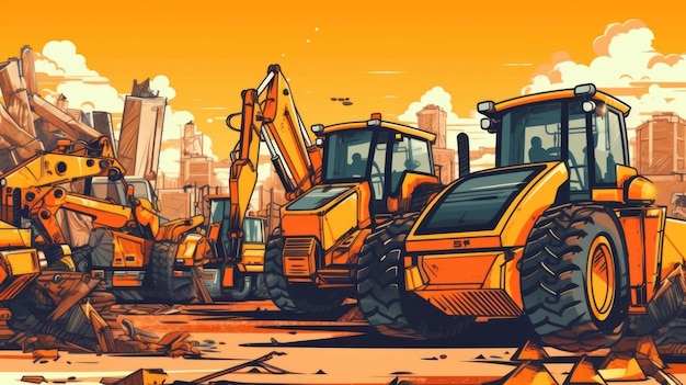 cyfrowa ilustracja monster trucka na placu budowy.