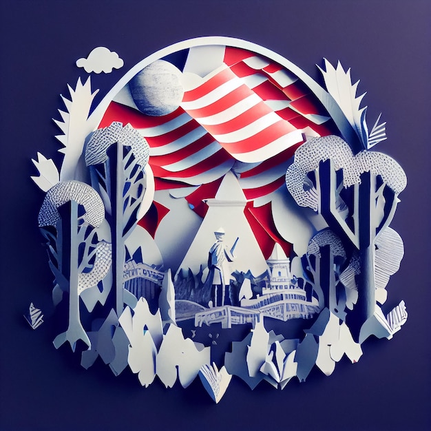 Cyfrowa ilustracja pocztówki z amerykańskim patriotycznym tłem AI