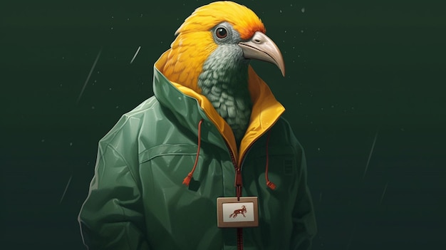 Cyfrowa ilustracja ptaka noszącego zielony
