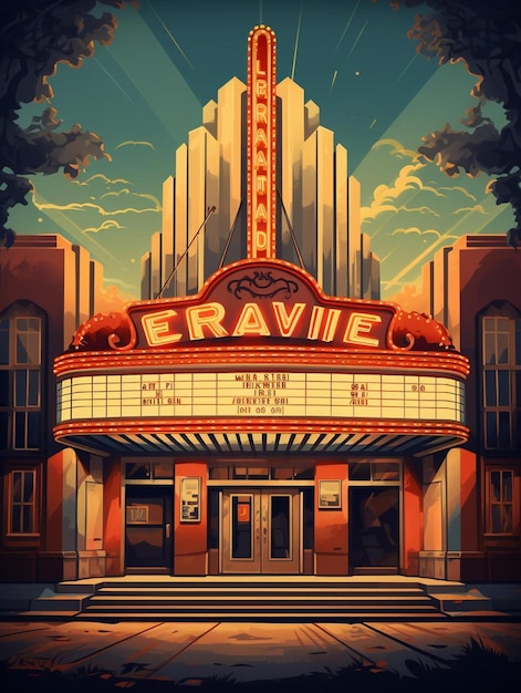 Zdjęcie cyfrowa ilustracja teatru z napisem „film” na dole.