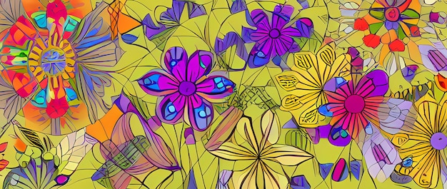 Cyfrowa ilustracja z motywem kwiatowym i tłem natury