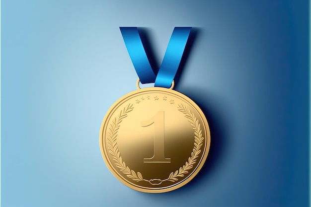 Cyfrowa ilustracja złotego medalu z numerem 1, niebieskie tło. Generatywna sztuczna inteligencja