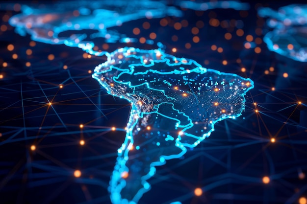 Zdjęcie cyfrowa mapa ameryki południowej stworzona za pomocą generatywnej sztucznej inteligencji