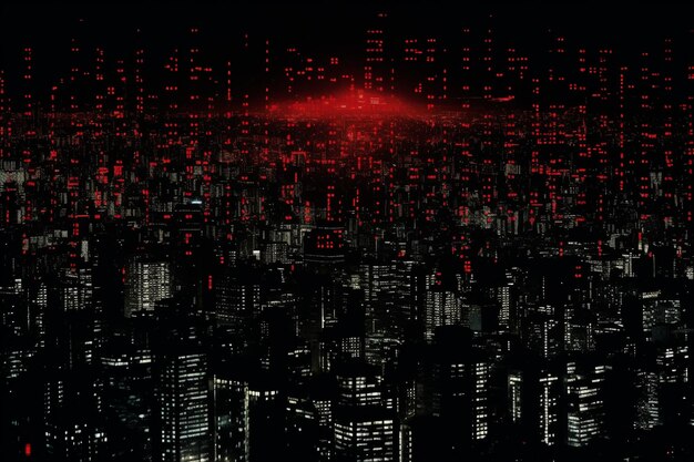 Cyfrowa mapa dystopijnego miasta kontrolowanego przez systemy nadzoru i bezpieczeństwa