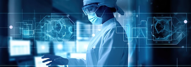 Cyfrowa opieka zdrowotna i połączenie sieciowe na hologramie nowoczesnej technologii medycznej interfejsu wirtualnego