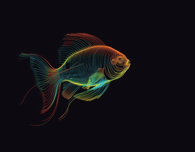 cyfrowa ryba neonowa izolowana na ciemno niebieskim tle Ilustracja koncepcji nauki morskiej Oceanarium