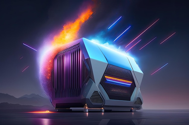Cyfrowa sztuka futurystycznego, kolorowego superkomputera mainframe