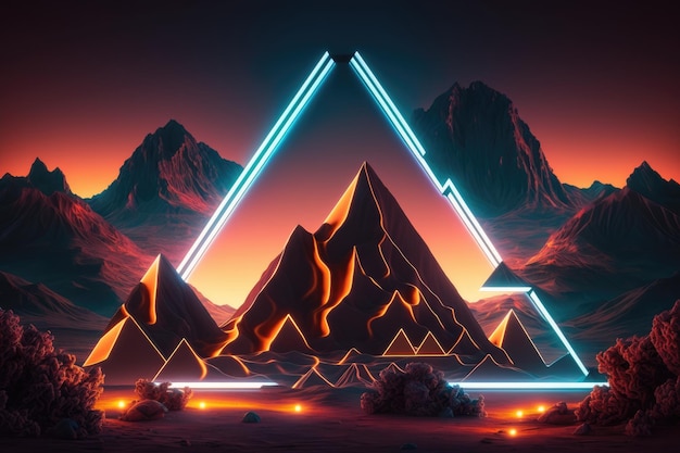 Cyfrowa sztuka gór i neon z napisem „góra”