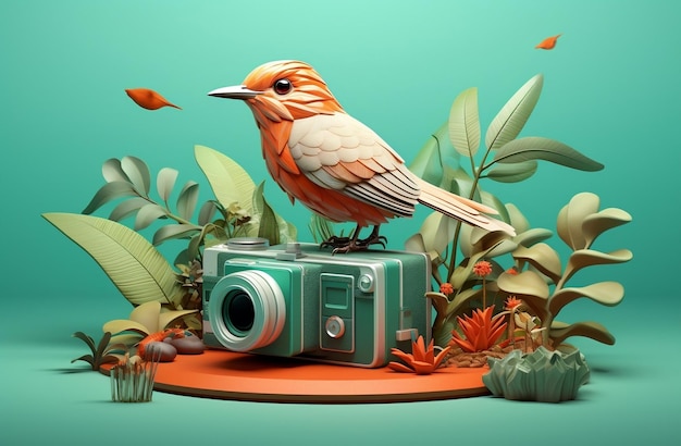 Zdjęcie cyfrowa sztuka ptaka na kamerze temat światowego dnia fotografii