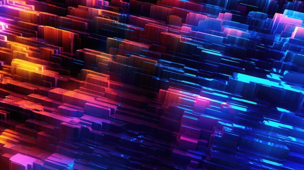 Cyfrowe abstrakcyjne tło z naukowym neonowym wzorem linii świetlnych Malownicza generatywna sztuczna inteligencja
