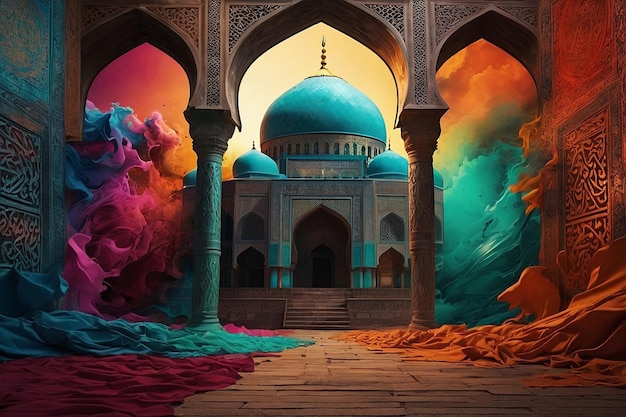 Cyfrowe dzieło sztuki na tle islamskim z wieloma kolorami