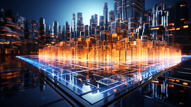 Cyfrowe futurystyczne świecące komputery energia abstrakcyjne nowoczesne miasto